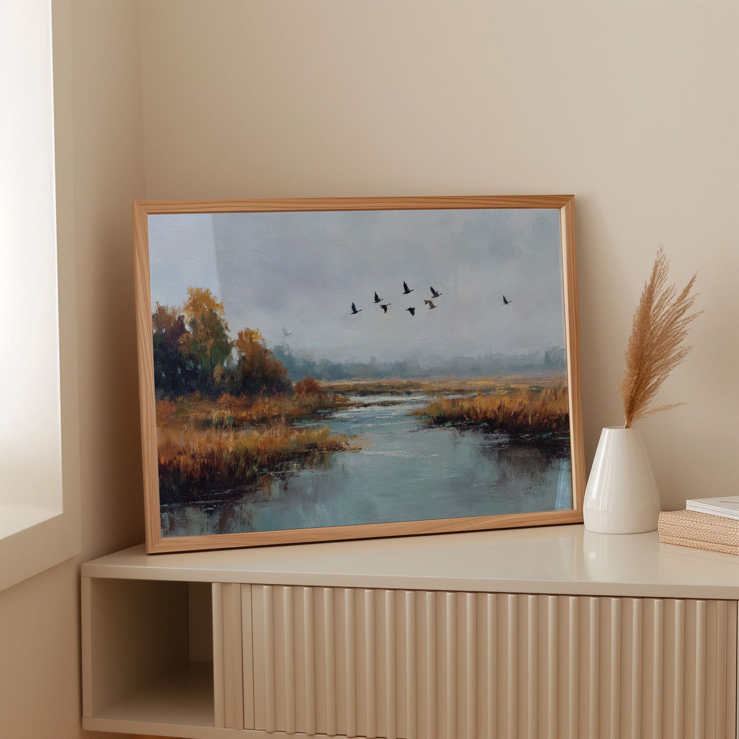 Autumn Geese Cross Silver Waters