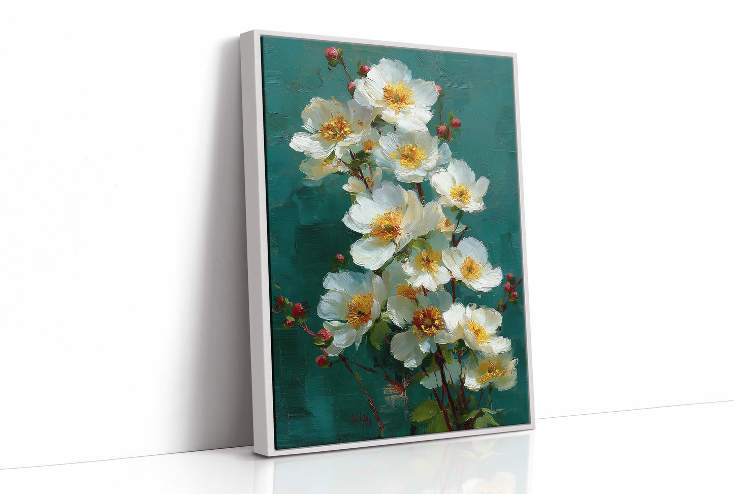 White Blooms Against Teal