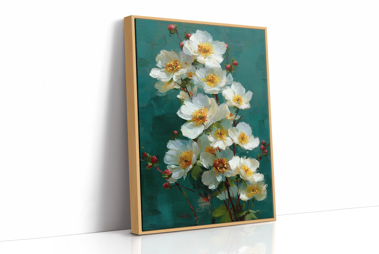 White Blooms Against Teal