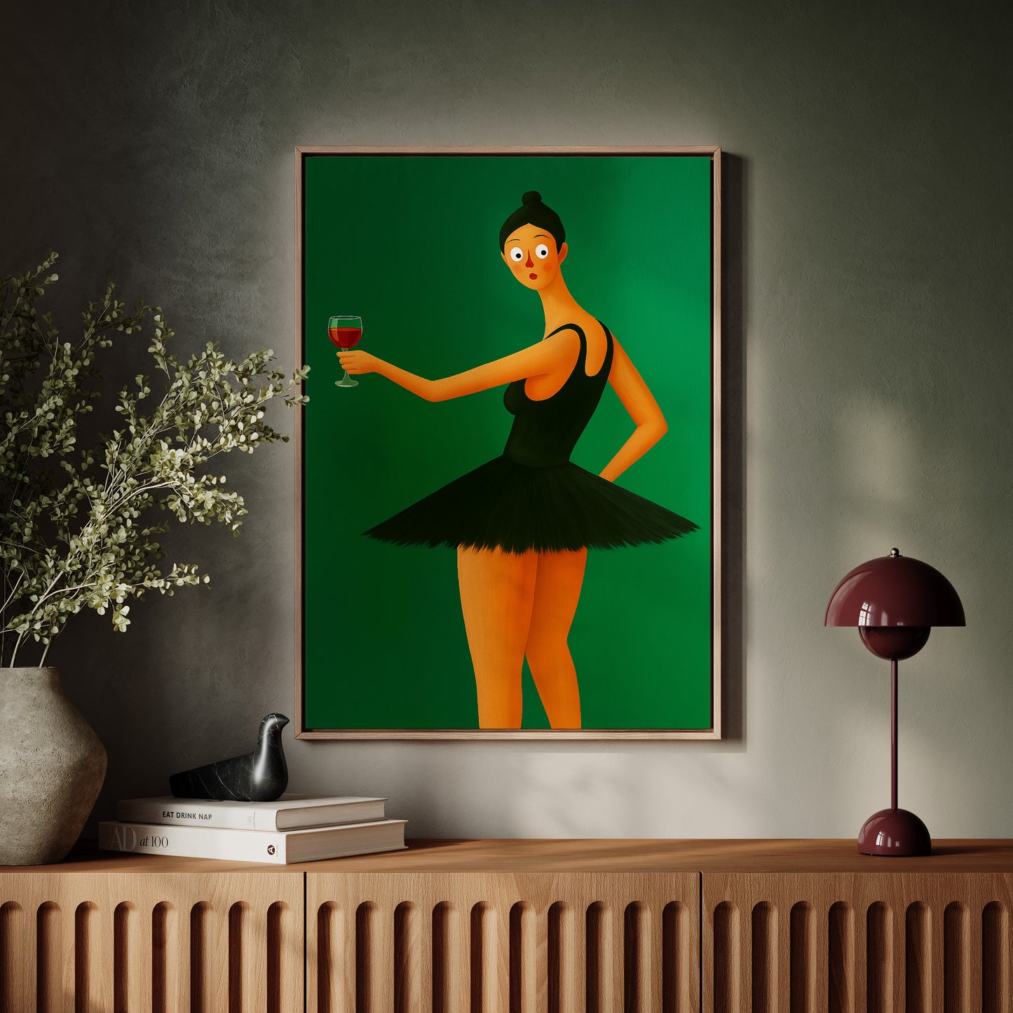 Surprised Ballerina with Wine Glass