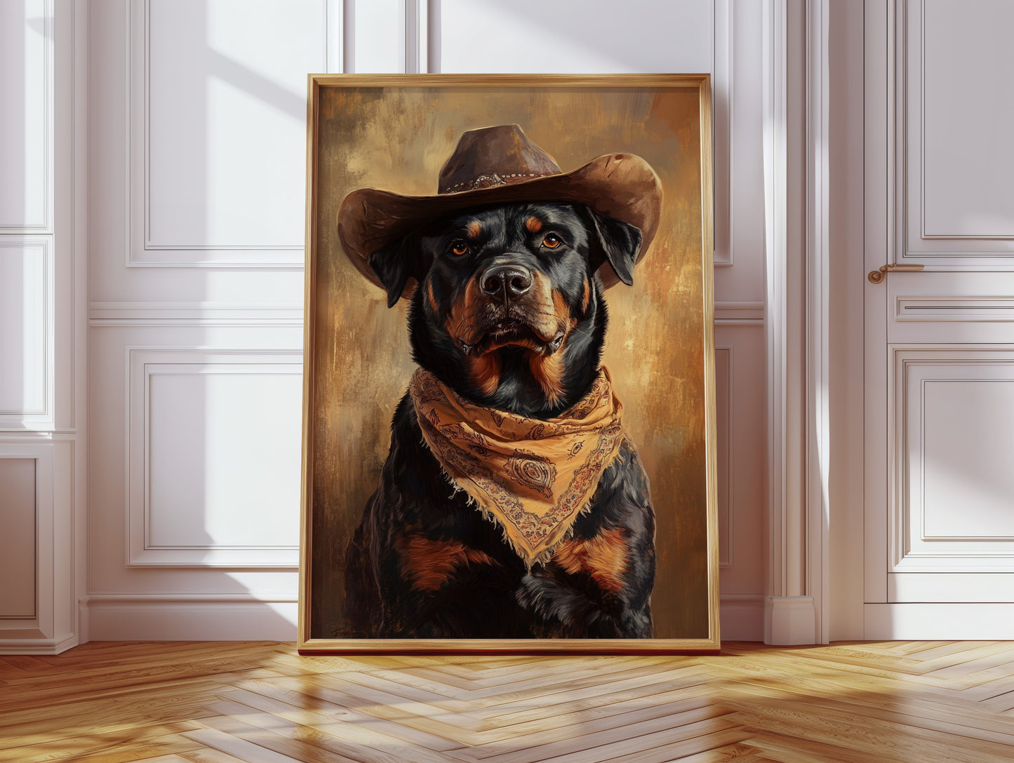 Western Cowboy Rottweiler Print – Rustic Wild West Dog Art