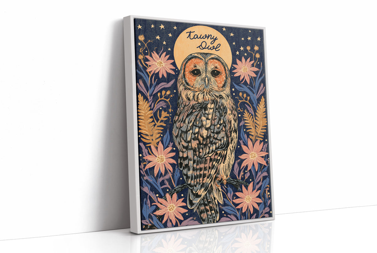 Tawny Owl and Golden Halo Moon