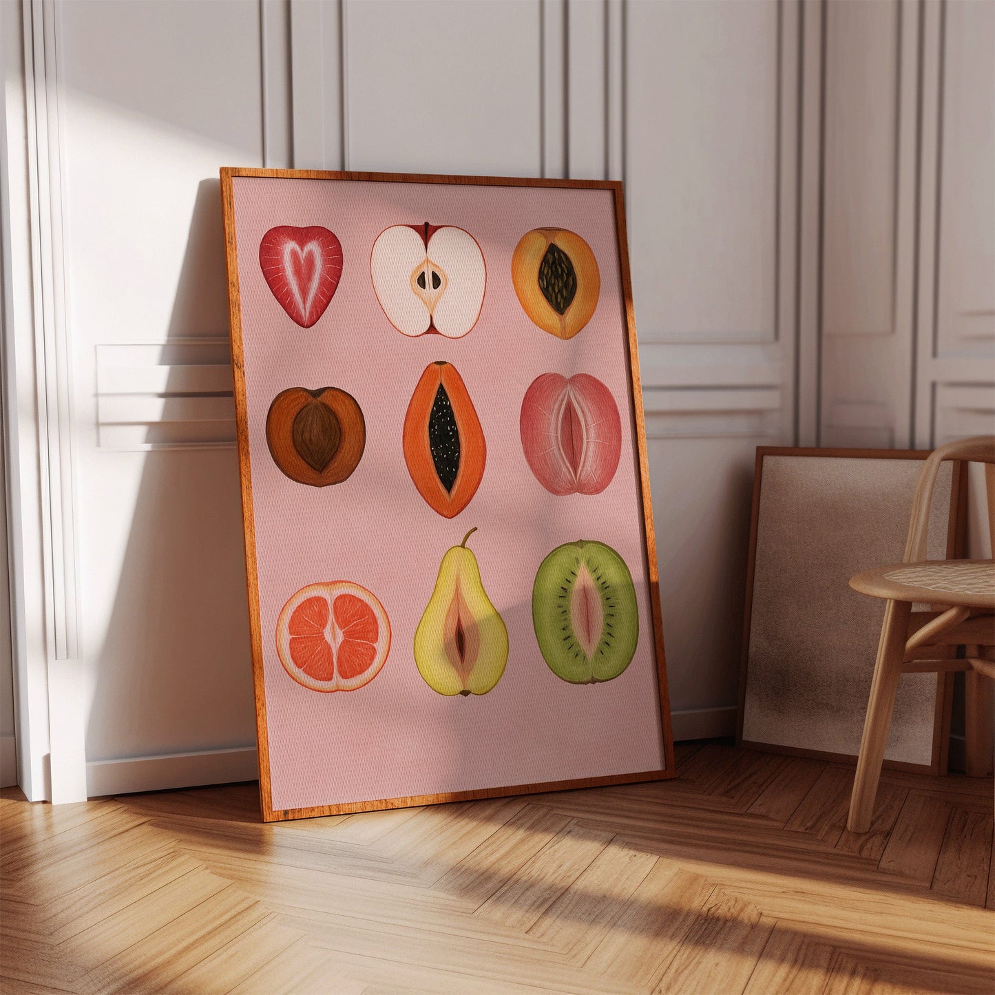 Fruits of Love – Feminine Fruit Print on Pink