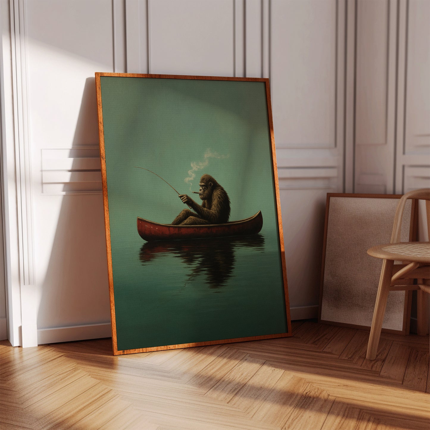 Fishing Ape in a Red Canoe
