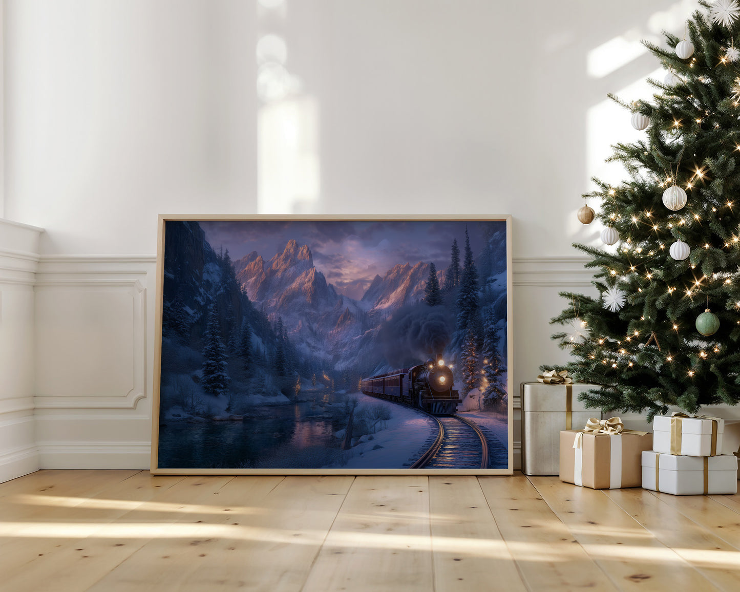 Winter Train Chases Mountain Light