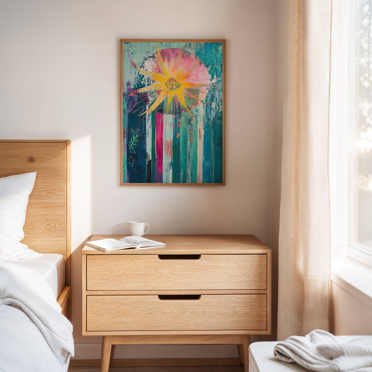 Sunflower Bursts Through Turquoise Rain