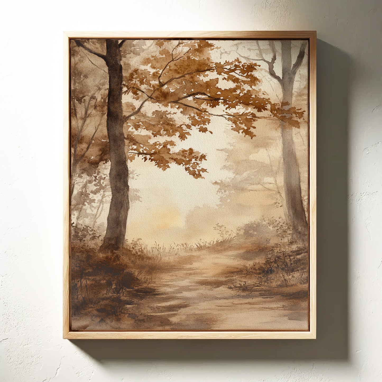 Serene Autumn Forest Pathway - Watercolor Landscape Art - Gallery Canvas image 13