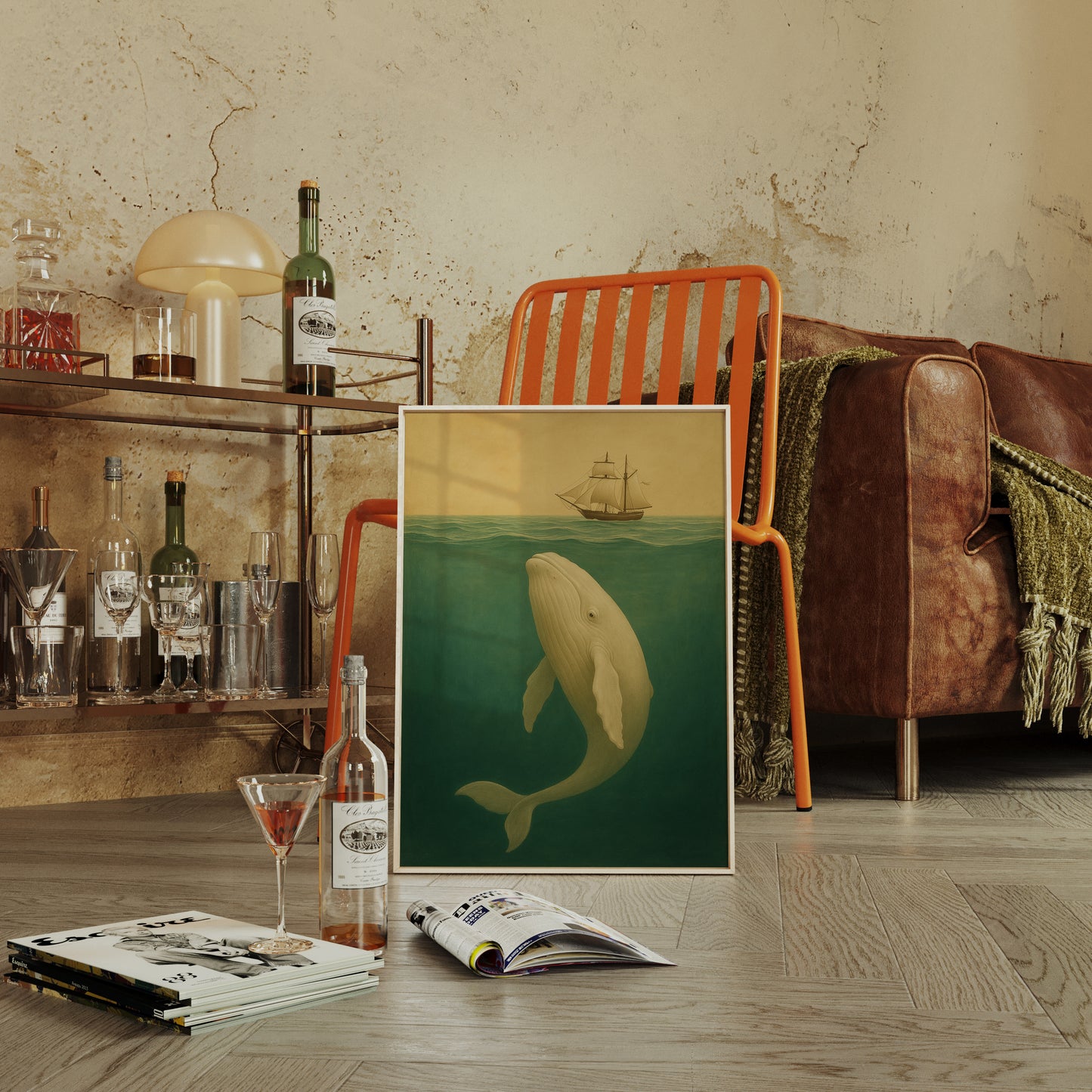 Whale Beneath the Golden Horizon