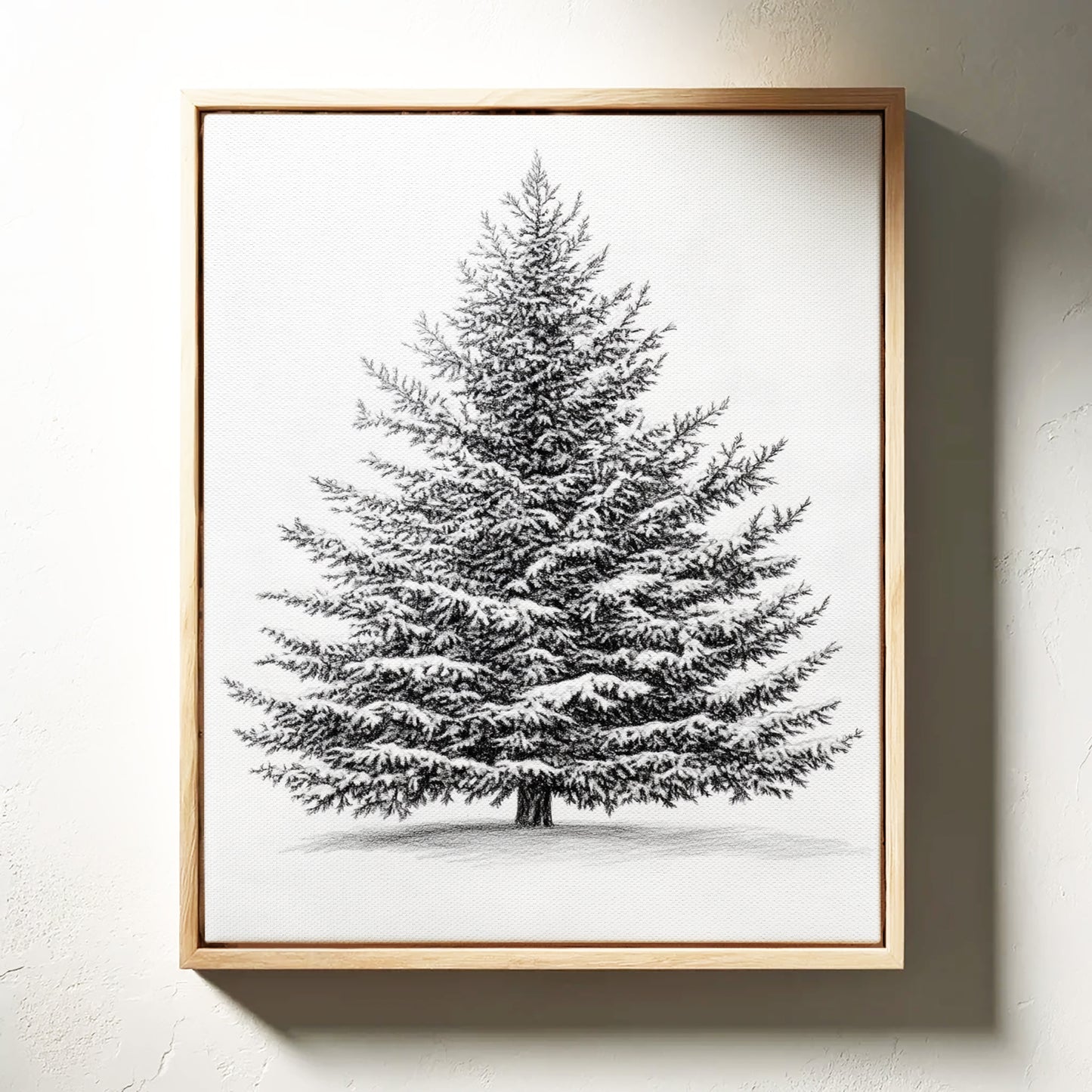 Snow-Covered Pine Tree Drawing - Winter Botanical Art - Gallery Canvas image 1