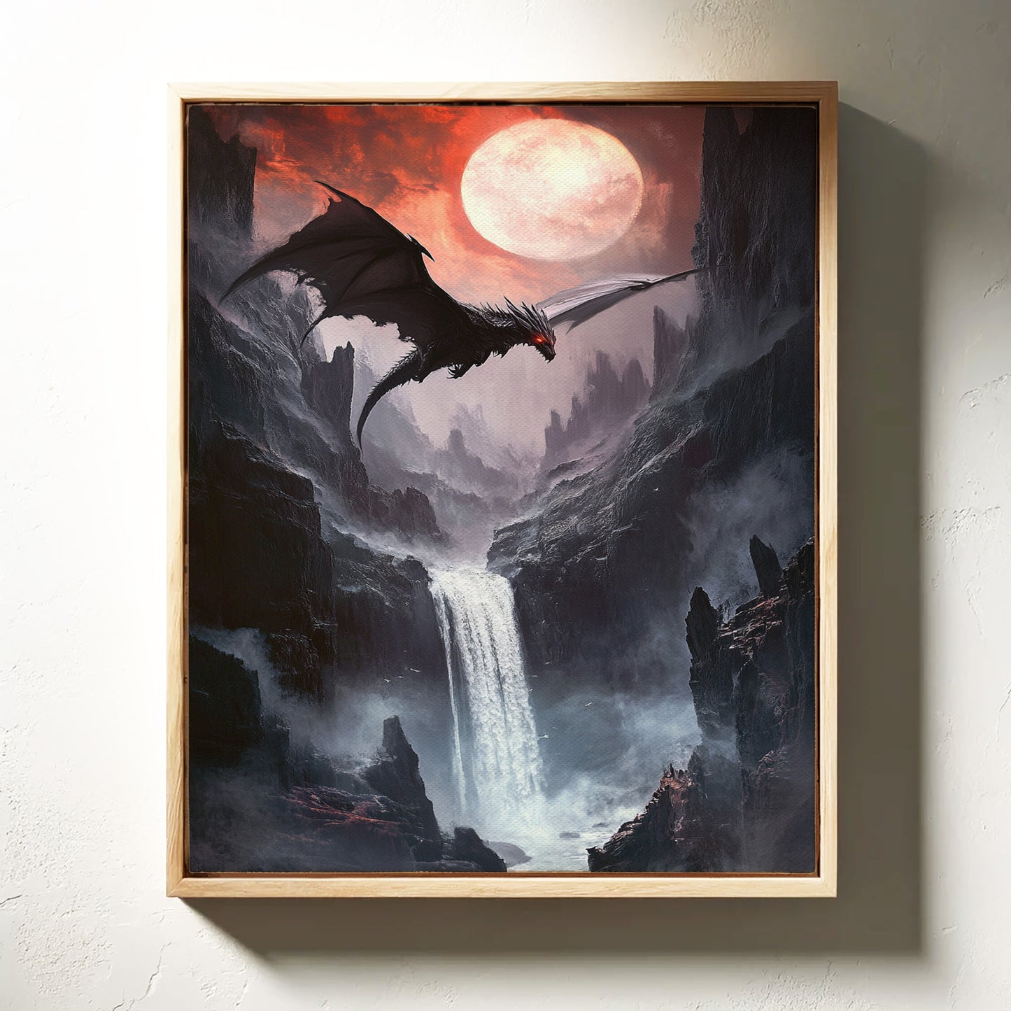 Dragon Over Moonlit Canyon - Fantasy Wall Art - Gallery Canvas image 2