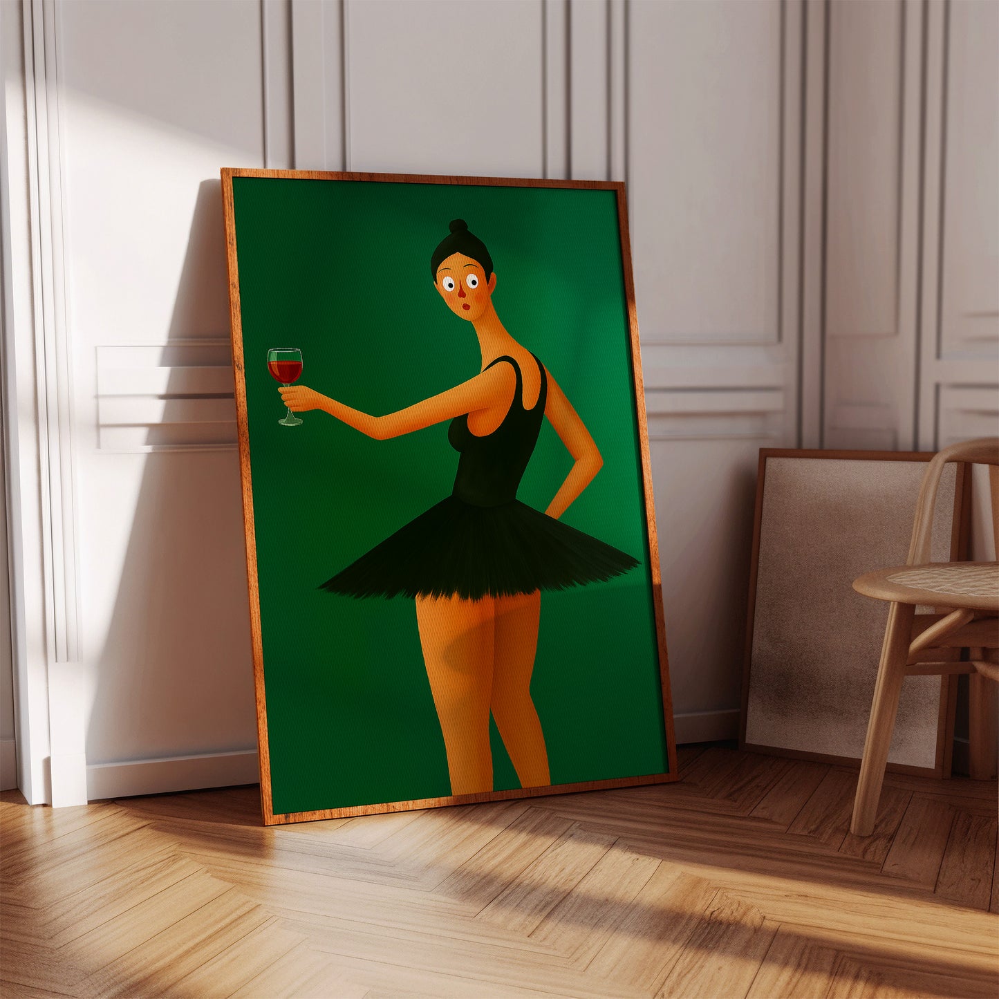 Surprised Ballerina with Wine Glass