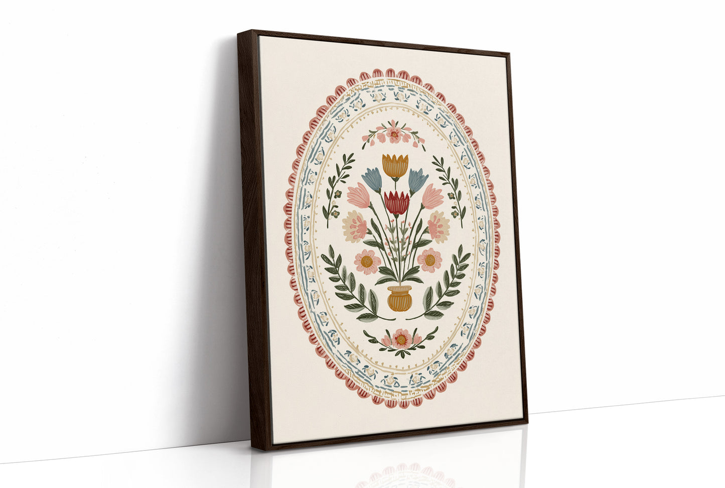 Folk Blooms in Oval Embrace
