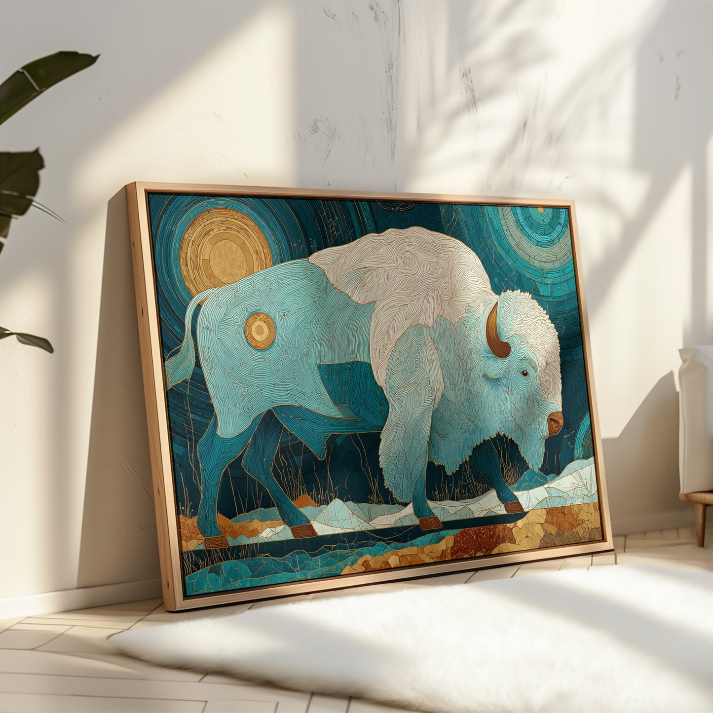 Sacred Bison Under Celestial Moons