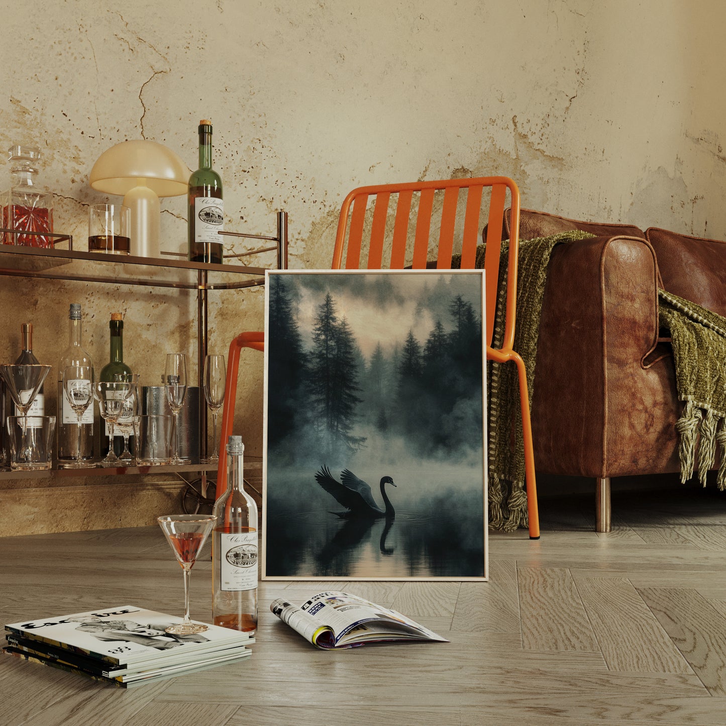 Black Swan in the Forest Mist