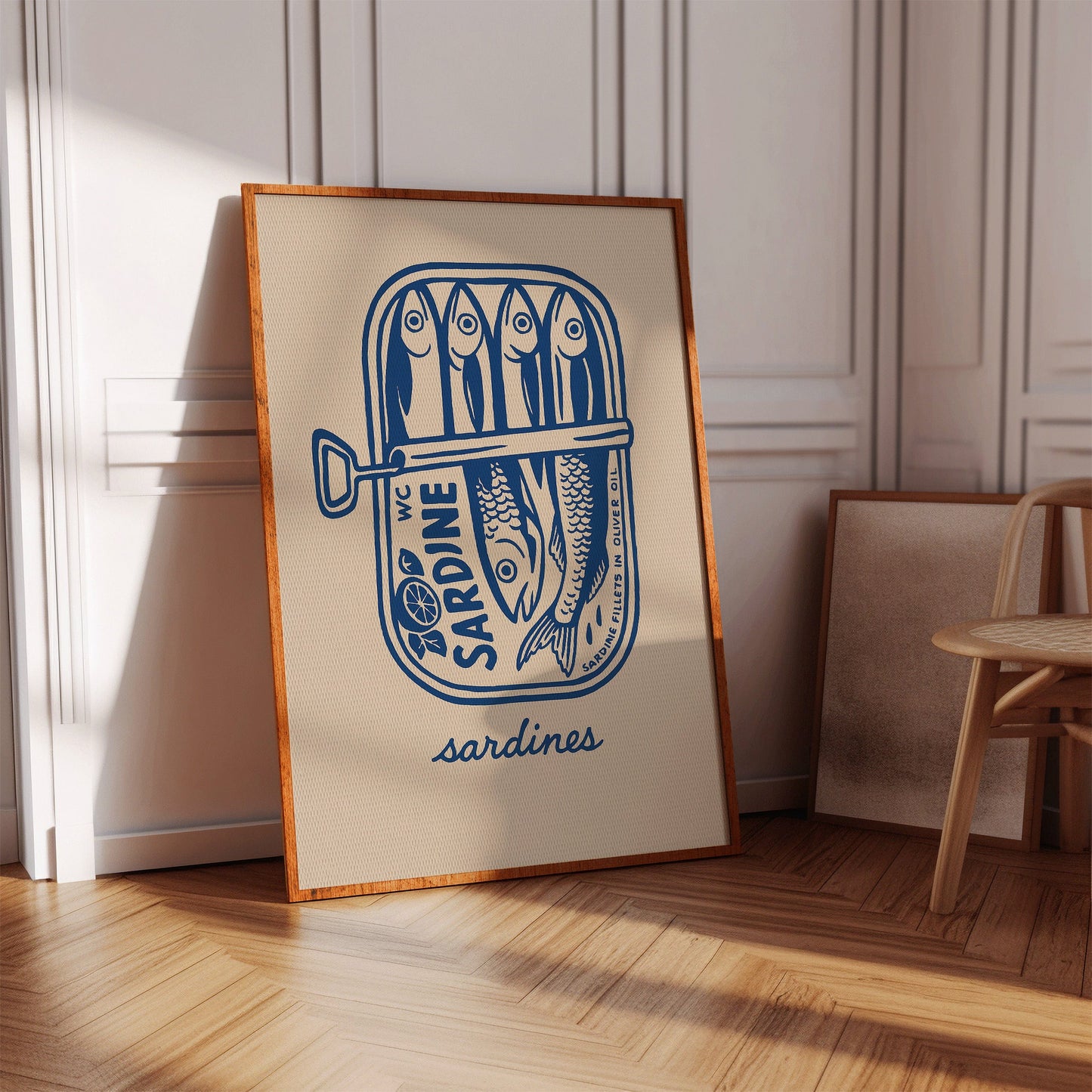 Retro Sardine Tin Wall Art – Blue & Beige Kitchen Decor