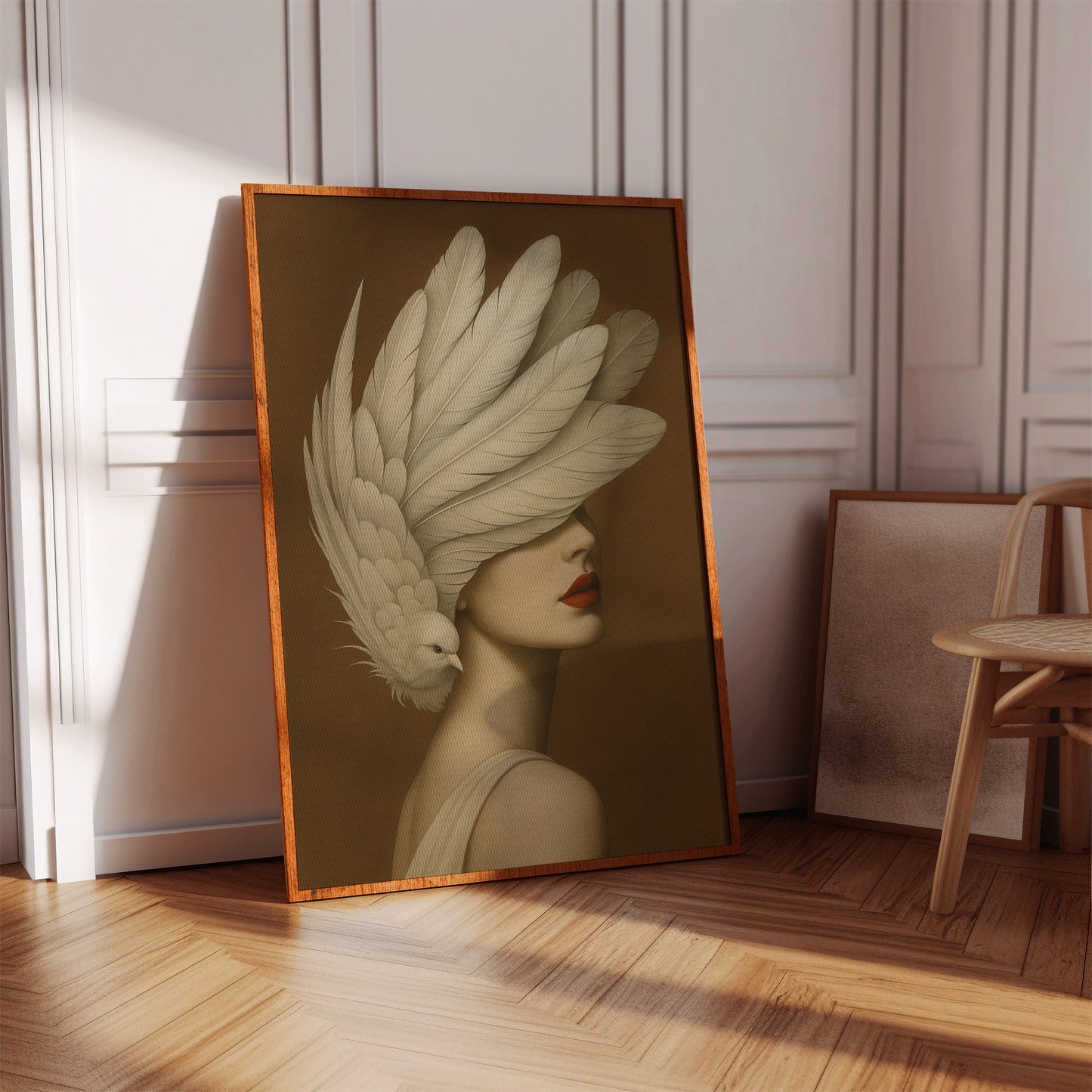 Winged Elegance in Ivory and Crimson