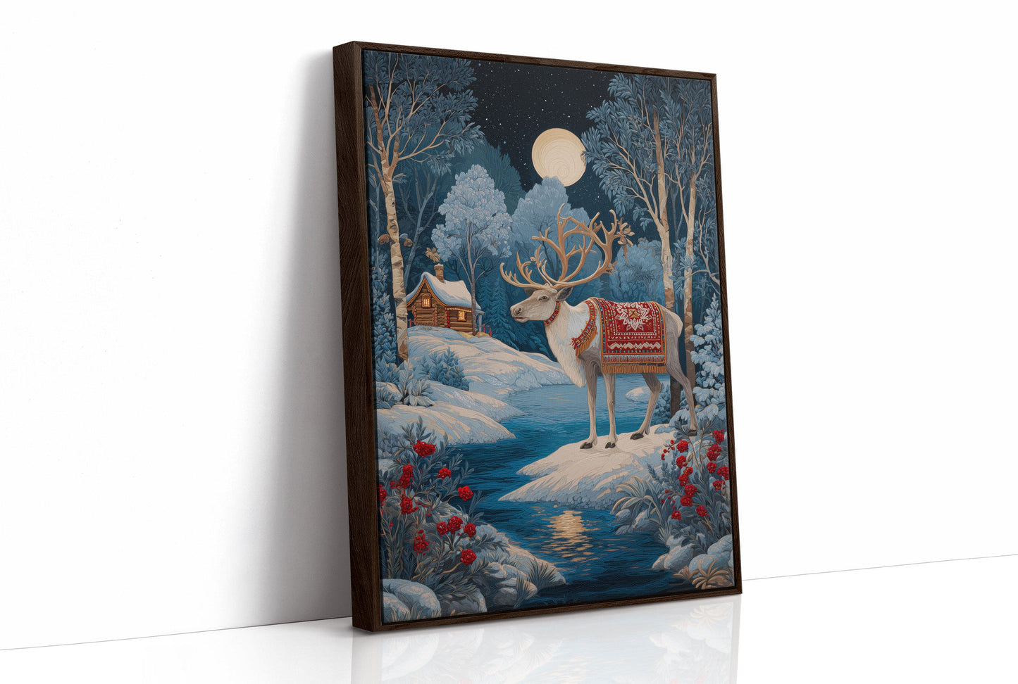 Moonlit Reindeer's Winter Tale Unfolds