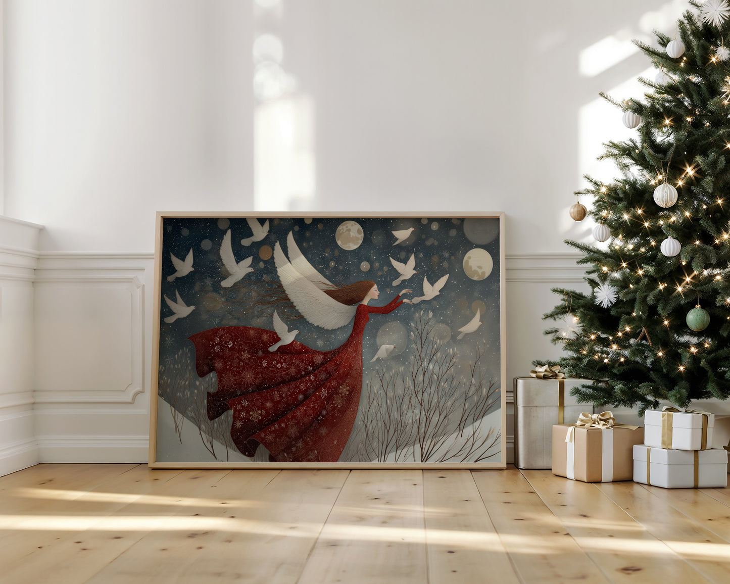 Winter Doves Follow Moonlit Dreams