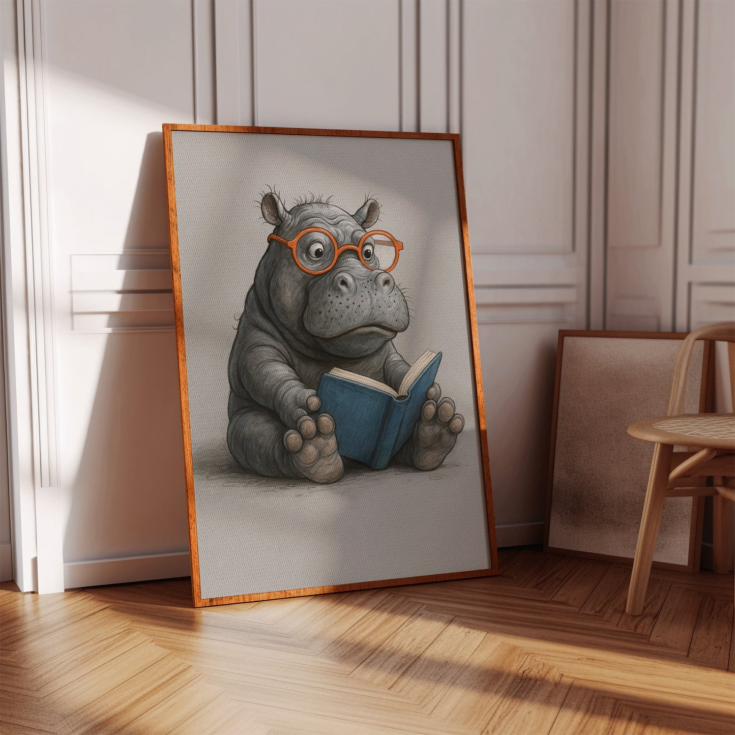 Baby Hippo Reading with Glasses