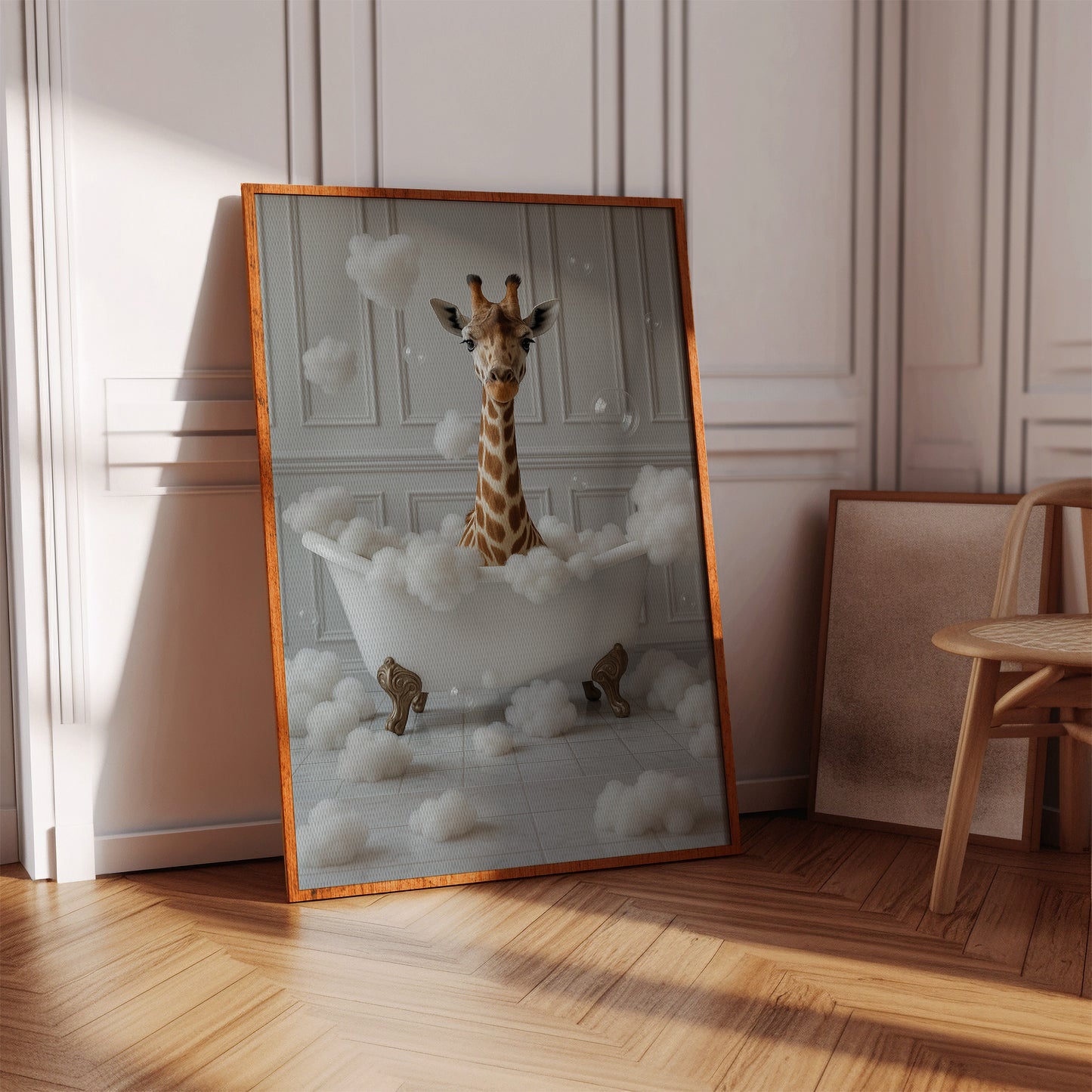 Giraffe in a Bathtub of Bubbles