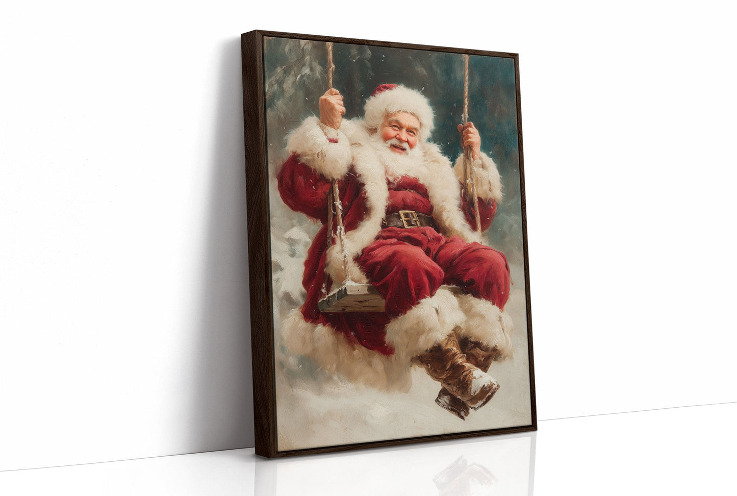 Winter Joy On A Wooden Swing
