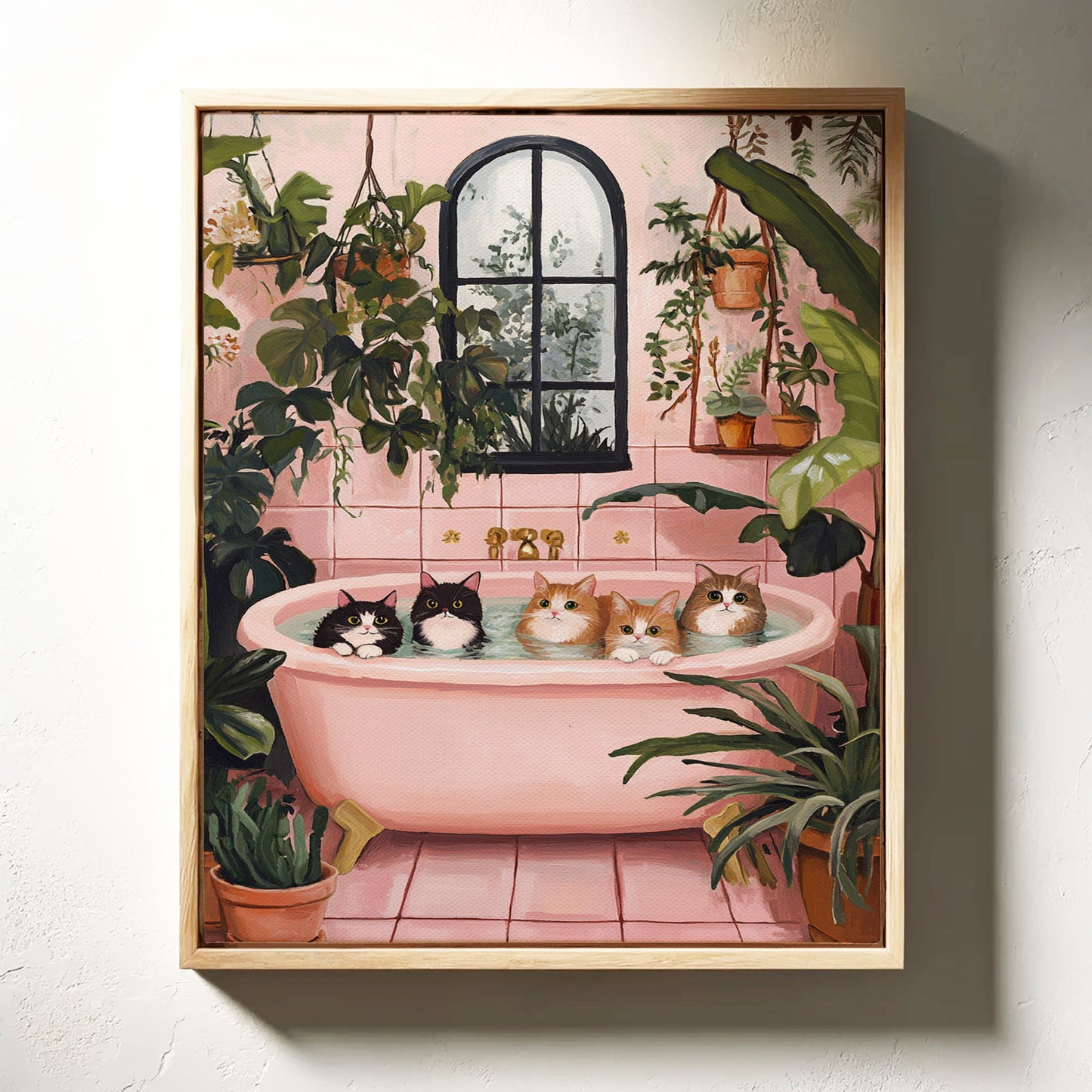 Cat Spa Day – Funny Cat Wall Art, Pink Bathtub Aesthetic, Cozy Home Decor