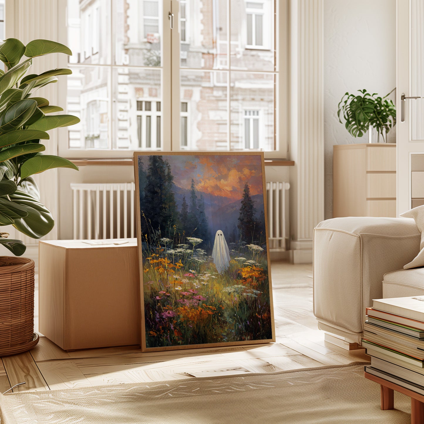 Ghostly Meadow Landscape Canvas - Whimsical Nature Art - Gallery Canvas image 3
