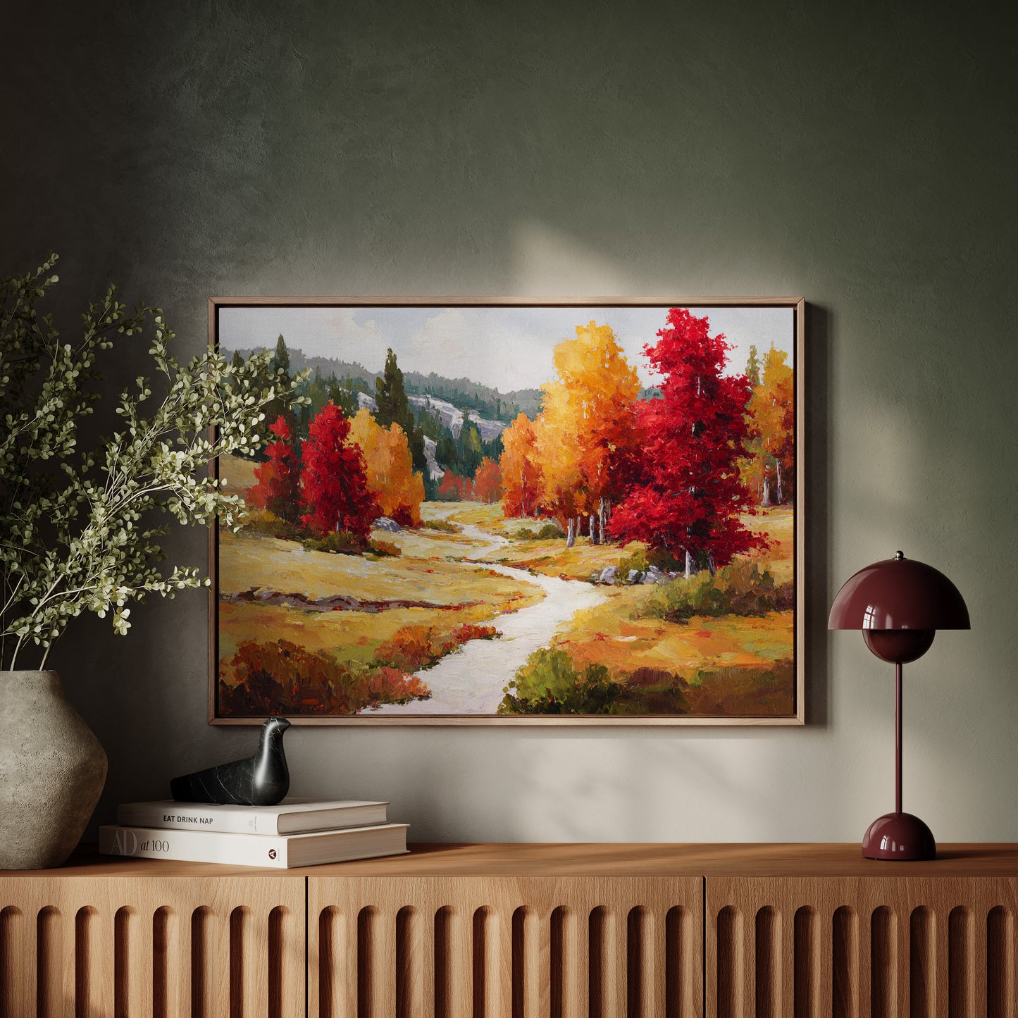 Crimson Leaves Beneath Golden Skies