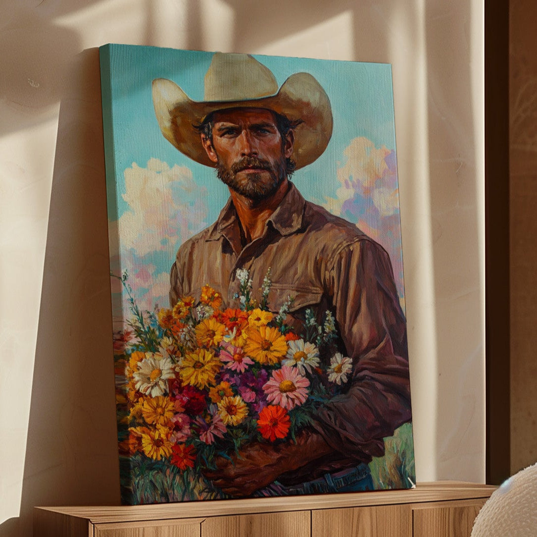 Cowboy with Flowers – Romantic Western Wall Art