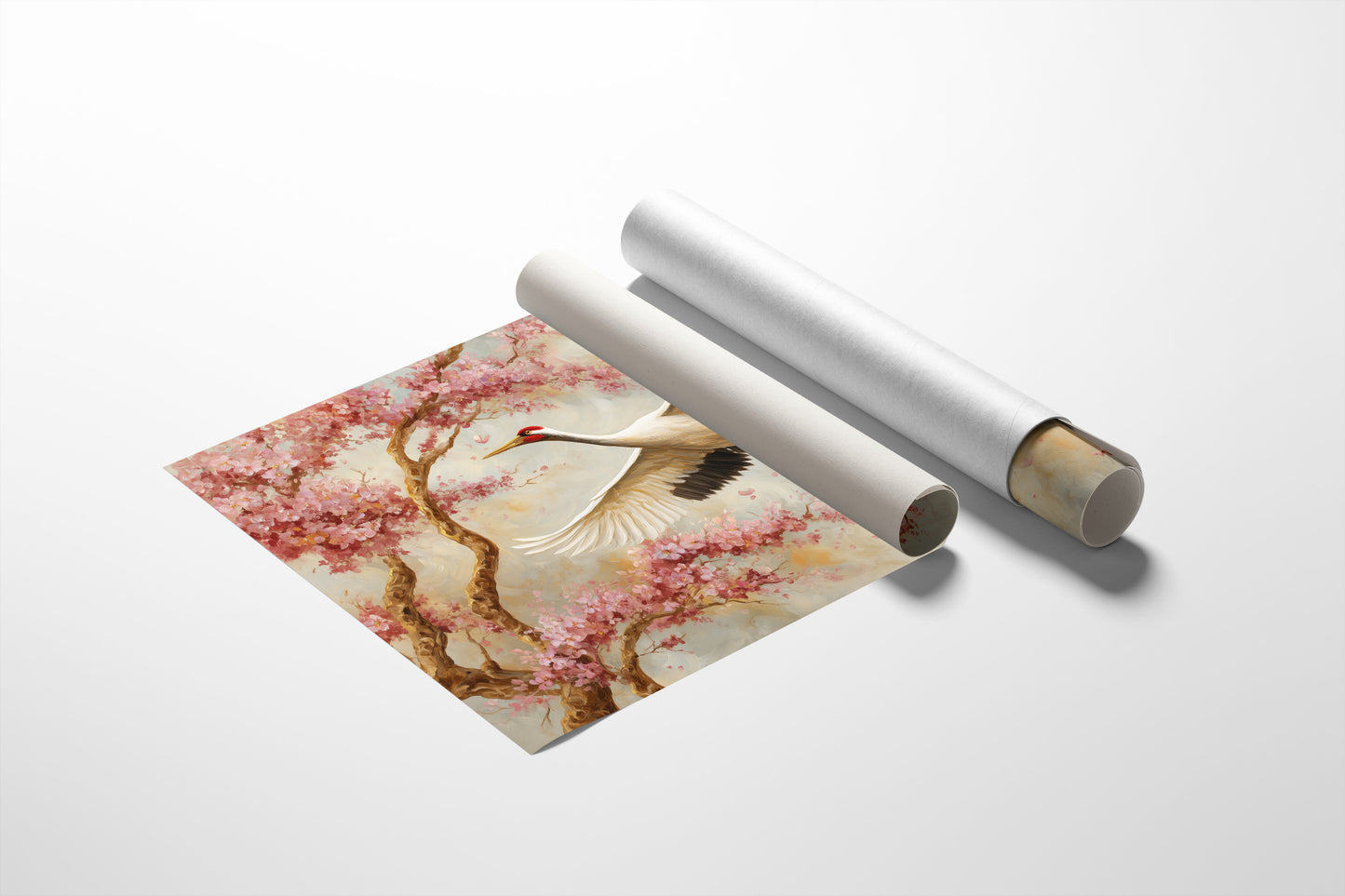 Cherry Blossoms Dance With Crane's Grace