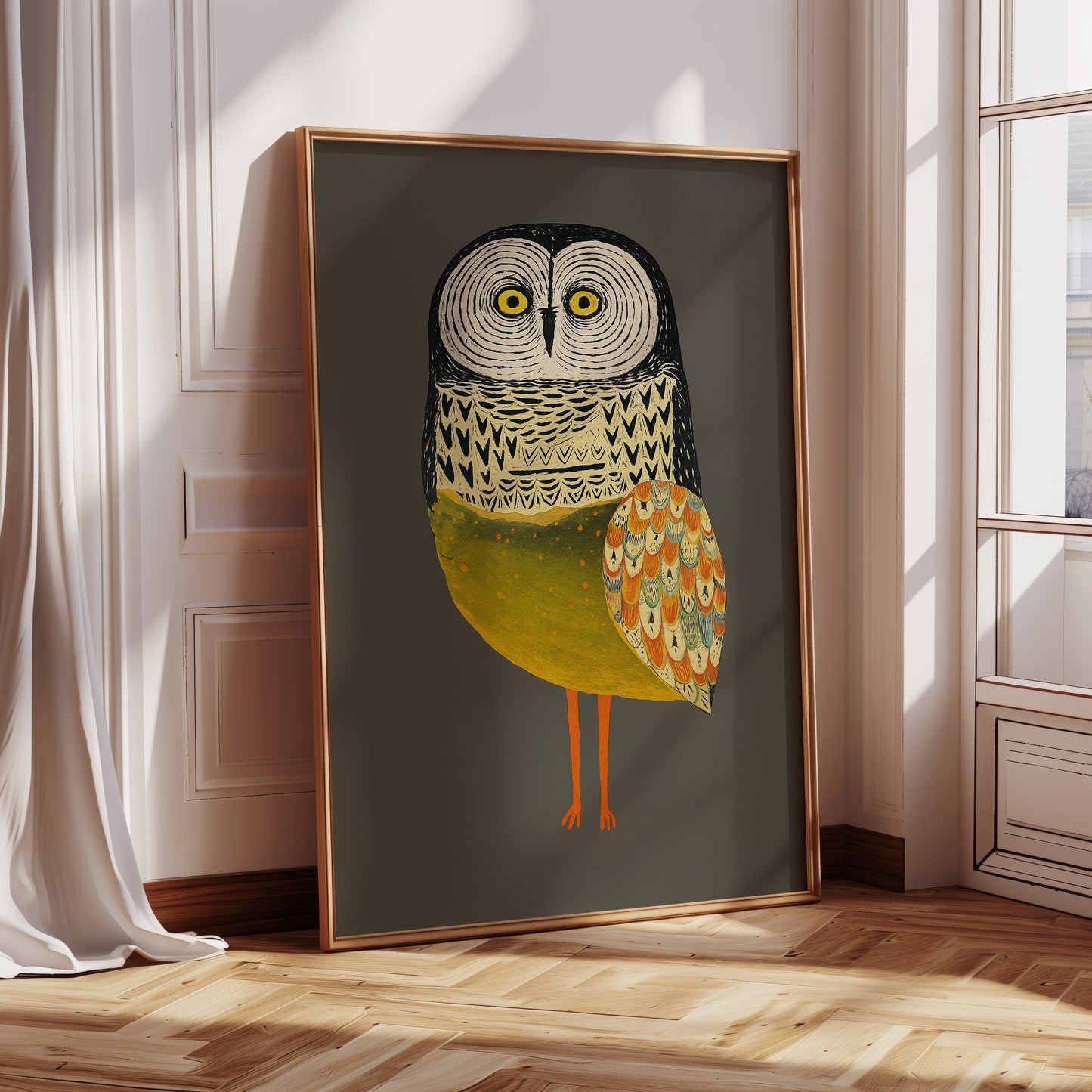 Stylized Owl with Golden Feathers