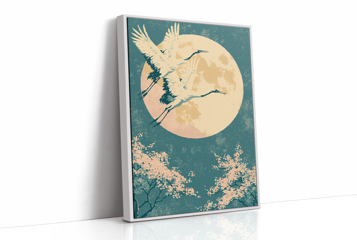Crane Beneath Blossoms and Moon