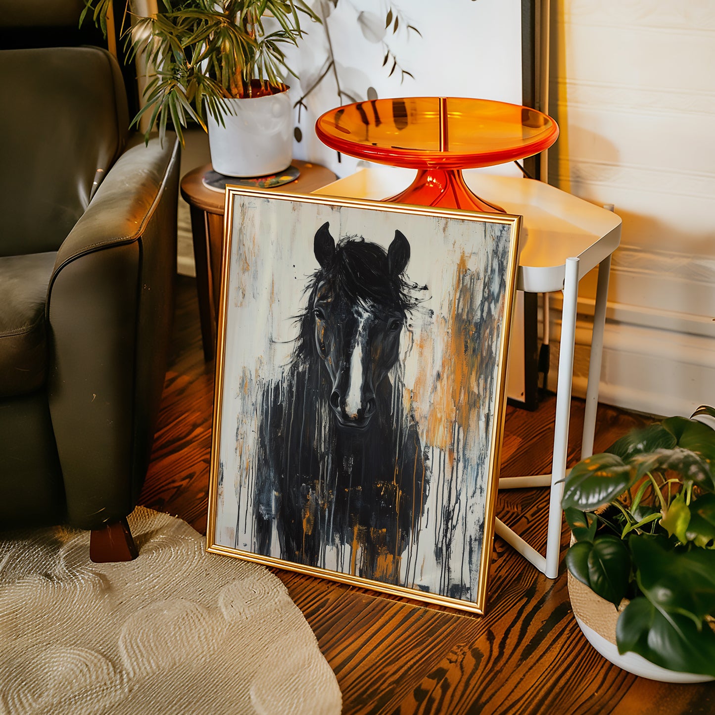 Fierce Stallion in Amber Rain