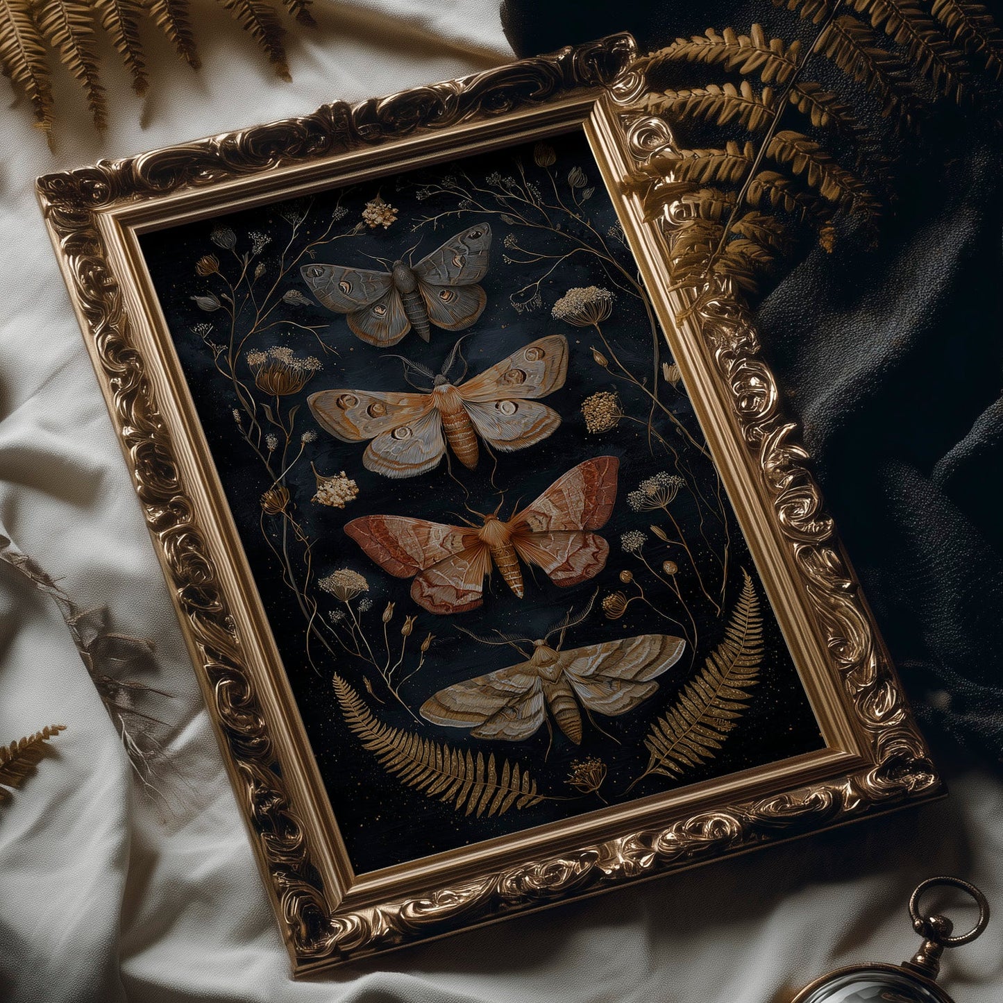 Midnight Moths Among Golden Stems