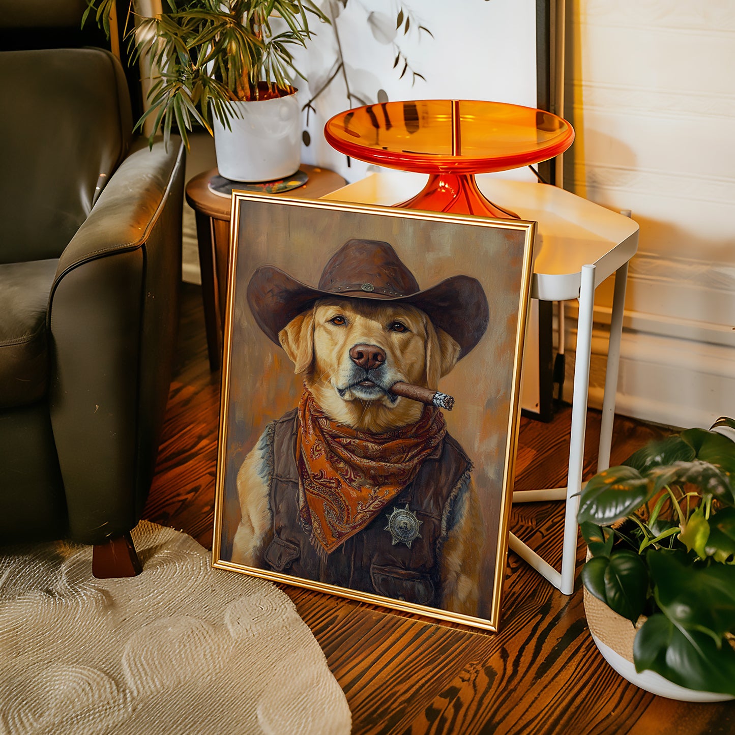 Golden Retriever Sheriff with Western Swagger
