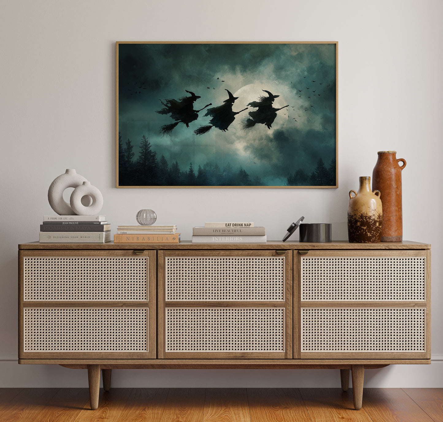Broomsticks Against a Silver Sky