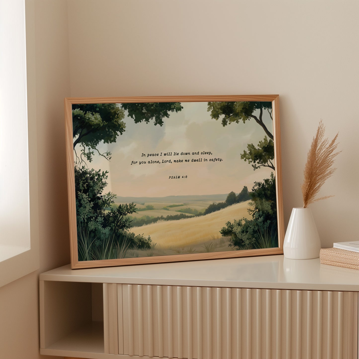 Peaceful Meadow with Psalm 4:8 Scripture