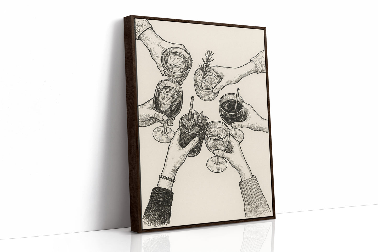 Cheers in Ink Toasting Hands Print