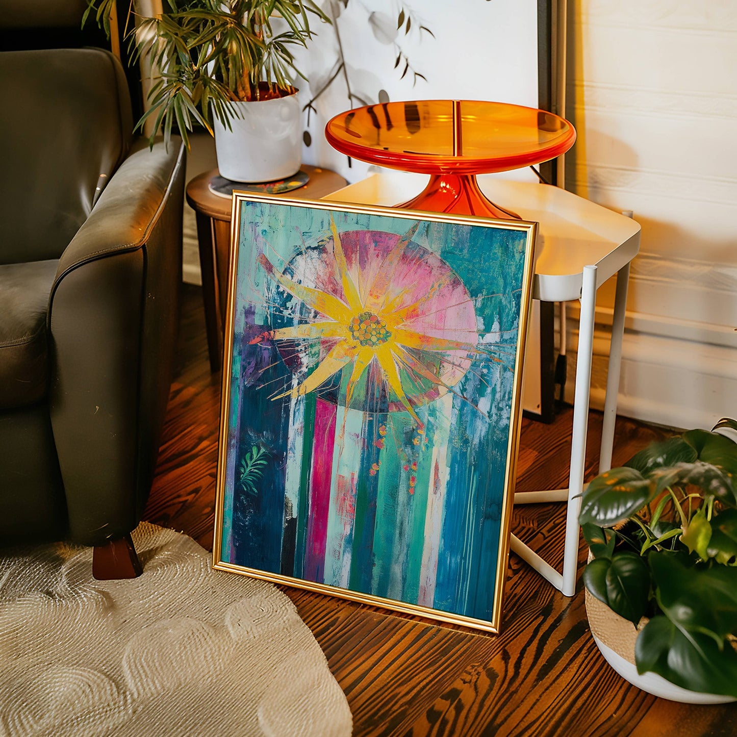 Sunflower Bursts Through Turquoise Rain