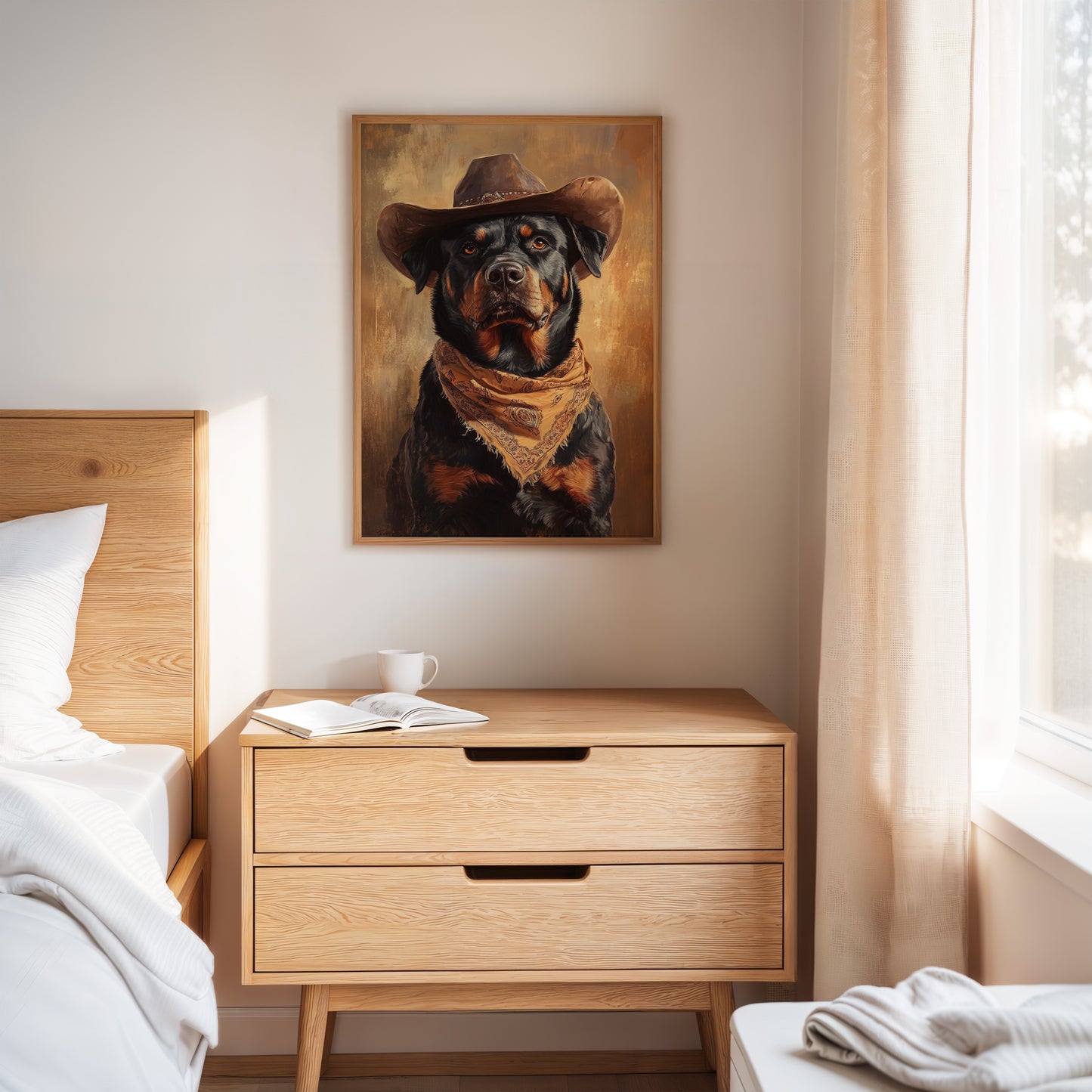 Western Cowboy Rottweiler Print – Rustic Wild West Dog Art