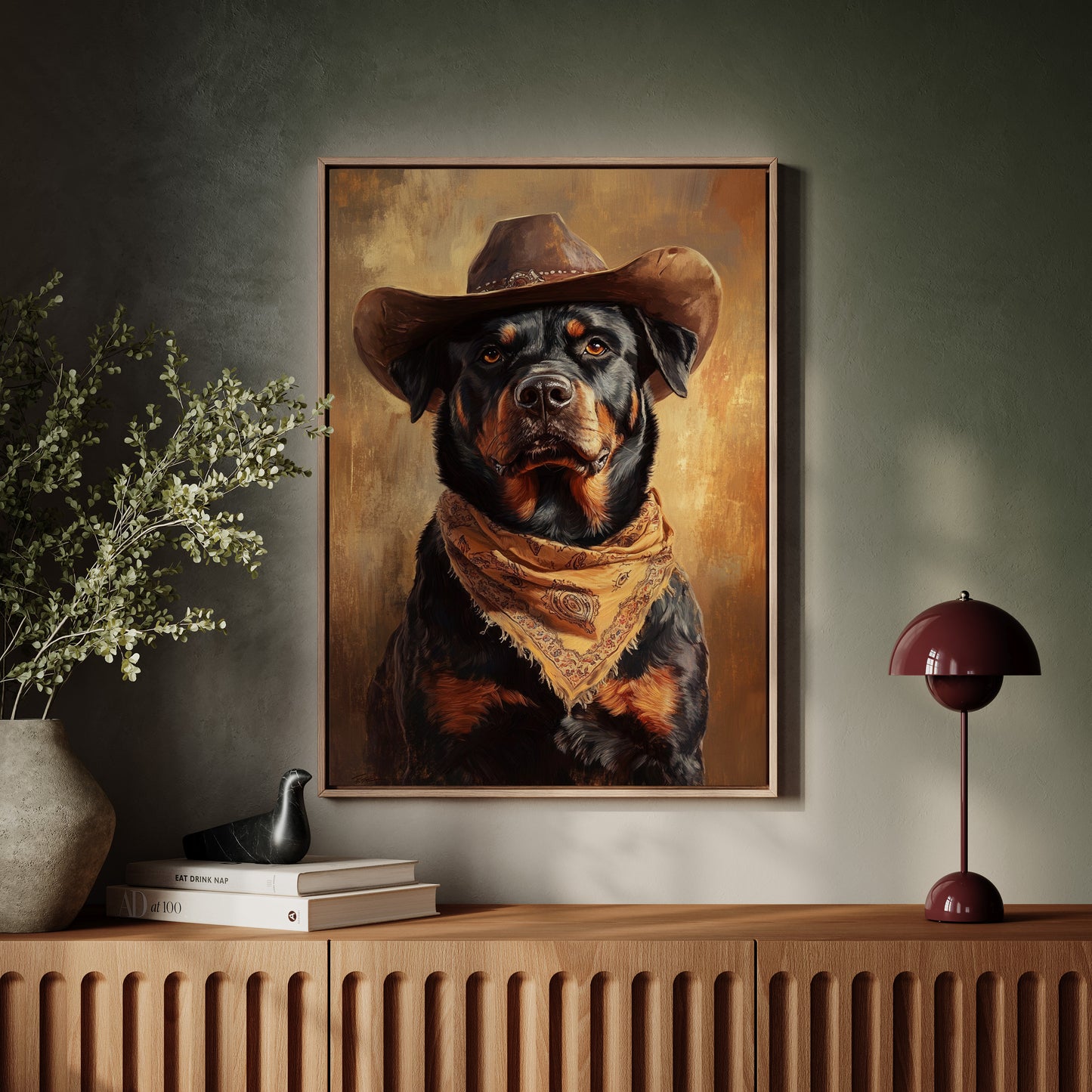 Western Cowboy Rottweiler Print – Rustic Wild West Dog Art