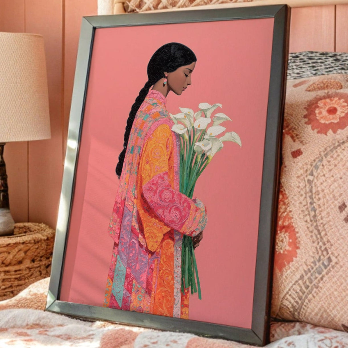 Calla Lilies Among Coral Silk