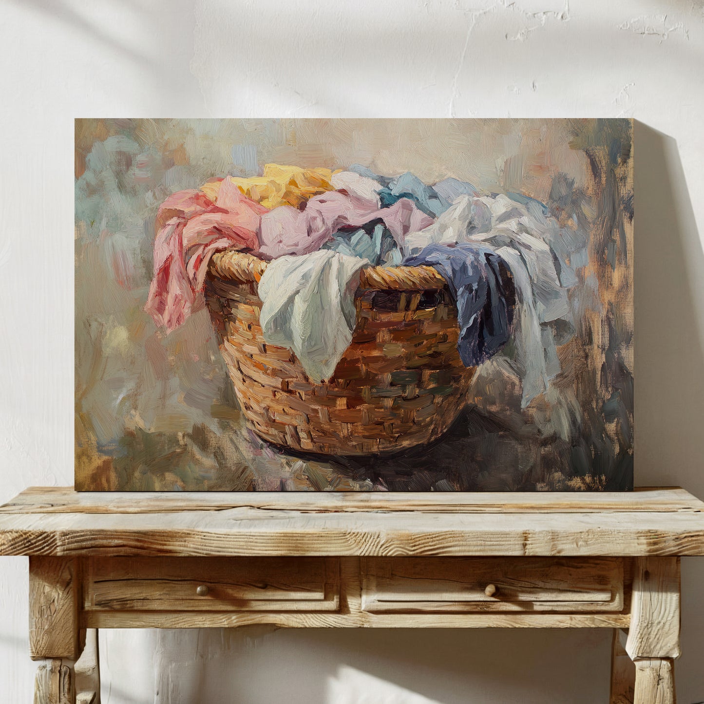Rustic Simplicity: Vintage Laundry Basket Canvas Wall Art