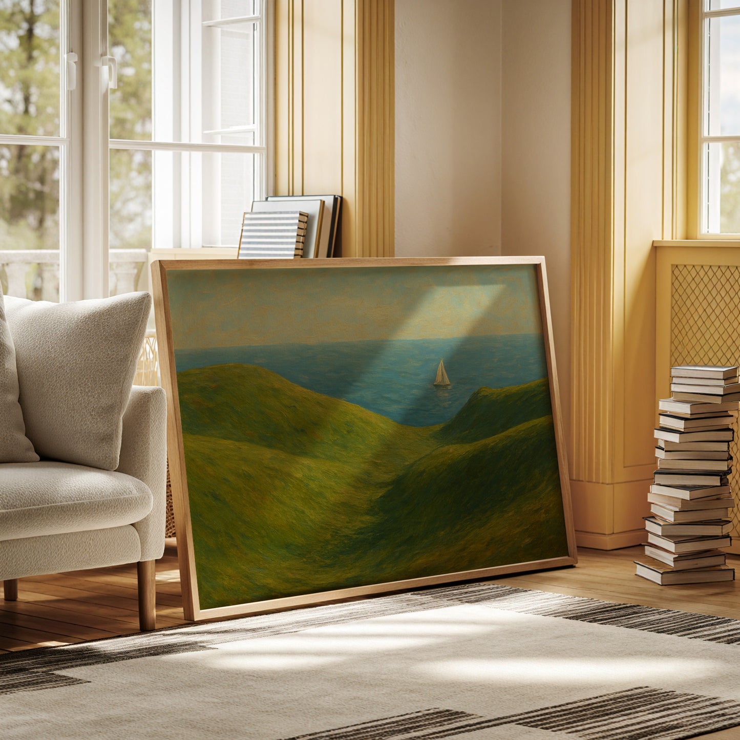 Sailboat Beyond the Green Hills