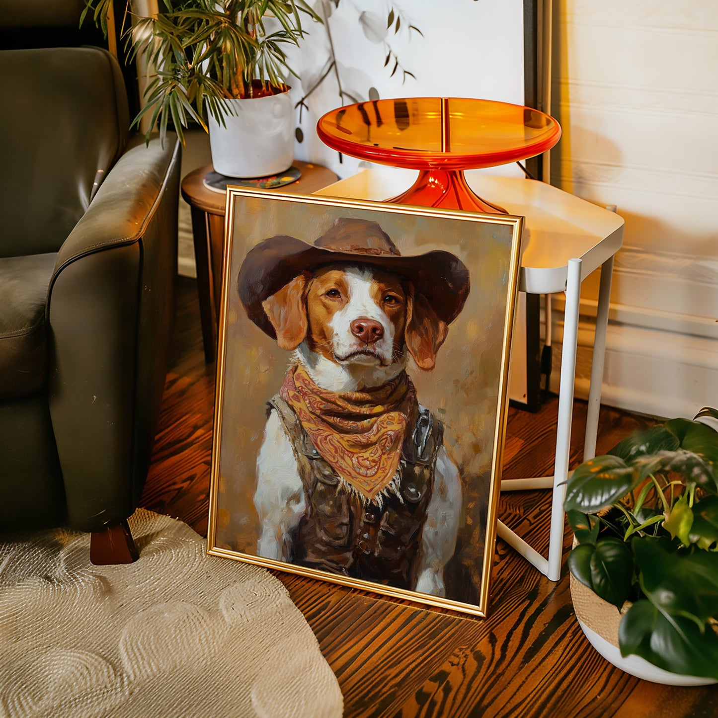 Brittany Spaniel Cowboy in Sunset Bandana