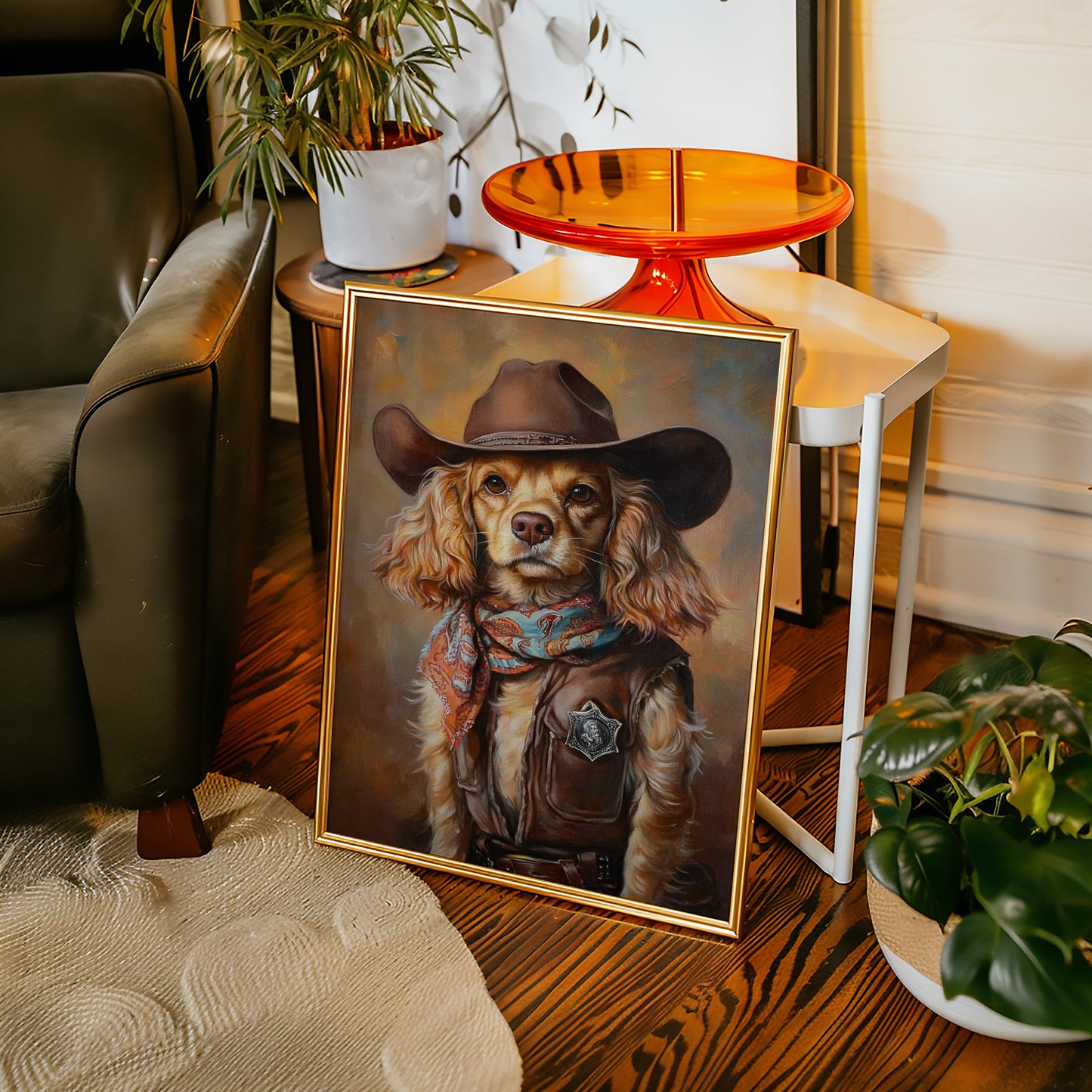 Cocker Spaniel Sheriff in Turquoise and Rust