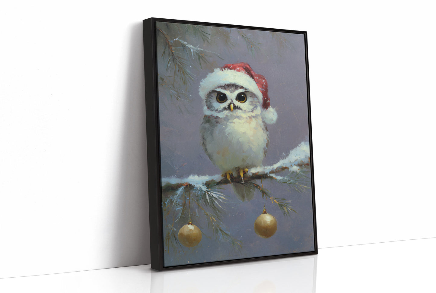 Festive Owl Perches Among Ornaments