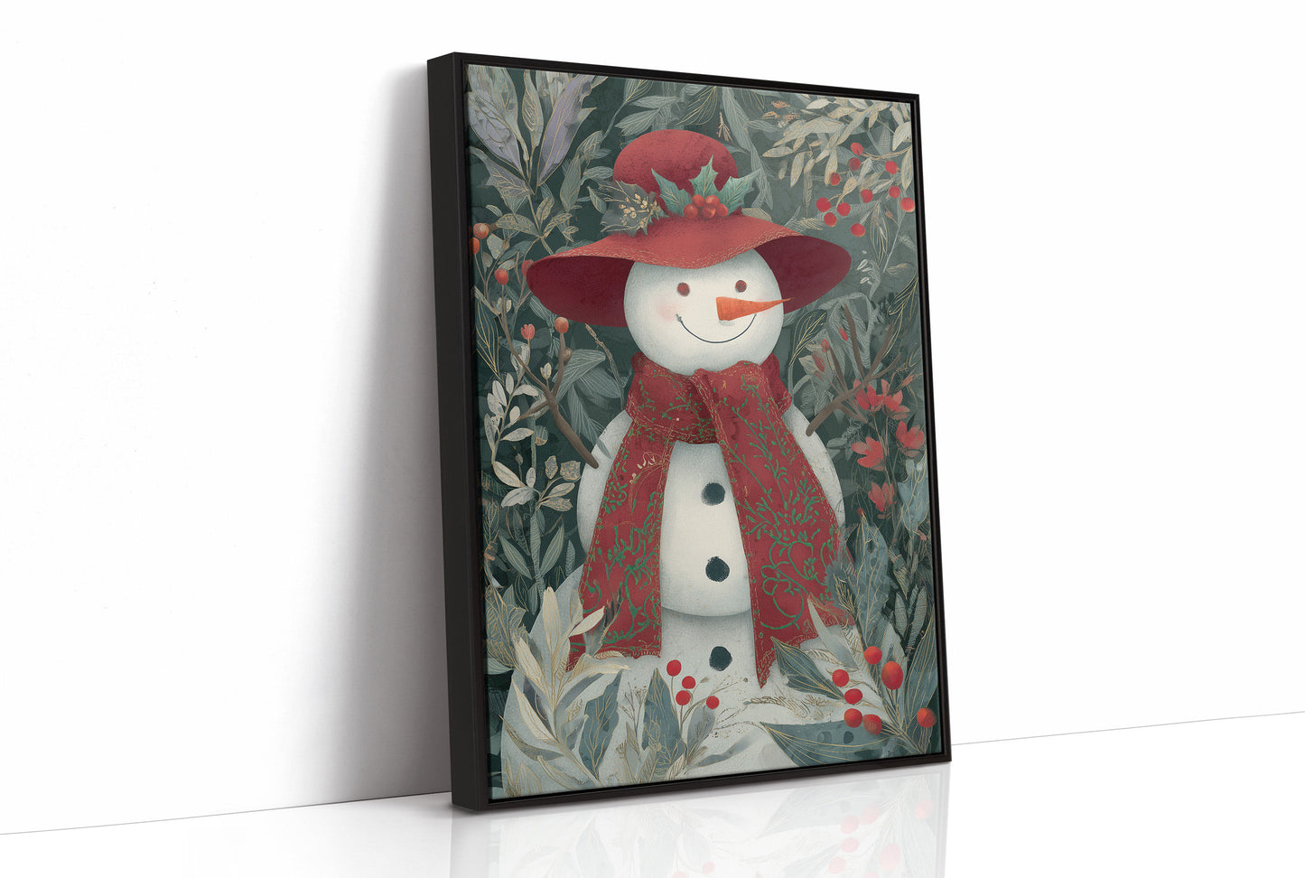 Winter Garden Snowman Wears Red