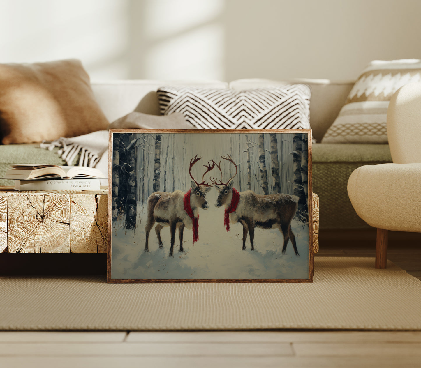 Winter Reindeer Share Crimson Scarves