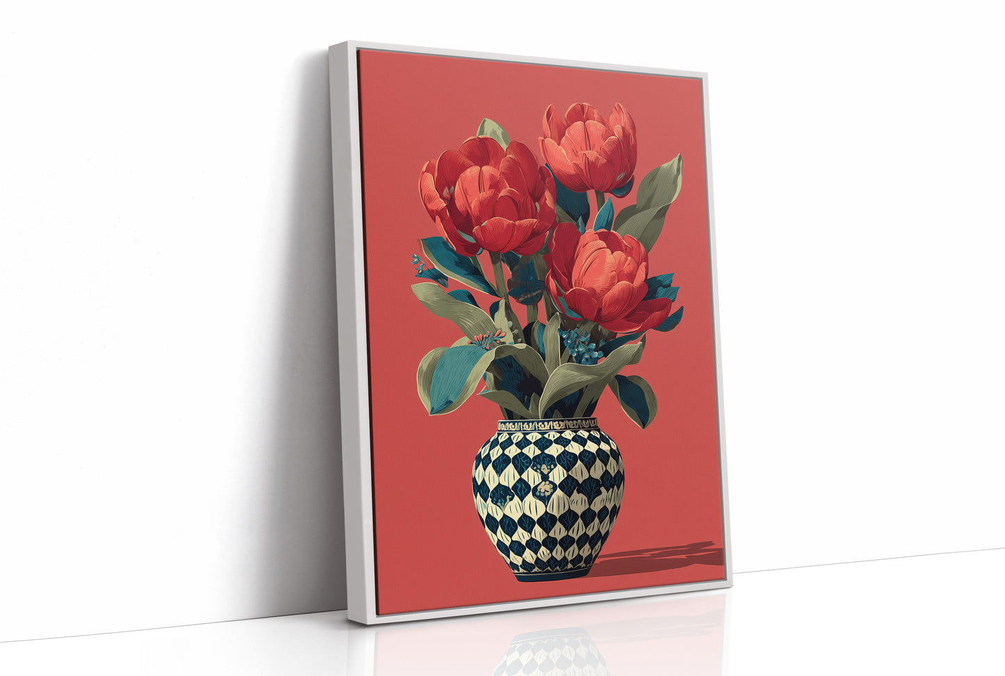 Red Tulips in a Traveled Vase